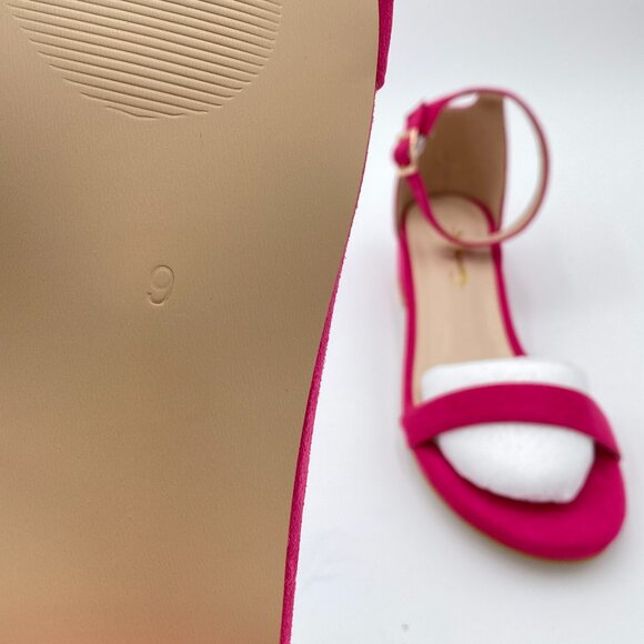 XYD Fuchsia Open Toe Ankle Strap Buckled Low Chunky Heel for Dress Sandals - Picture 7 of 8